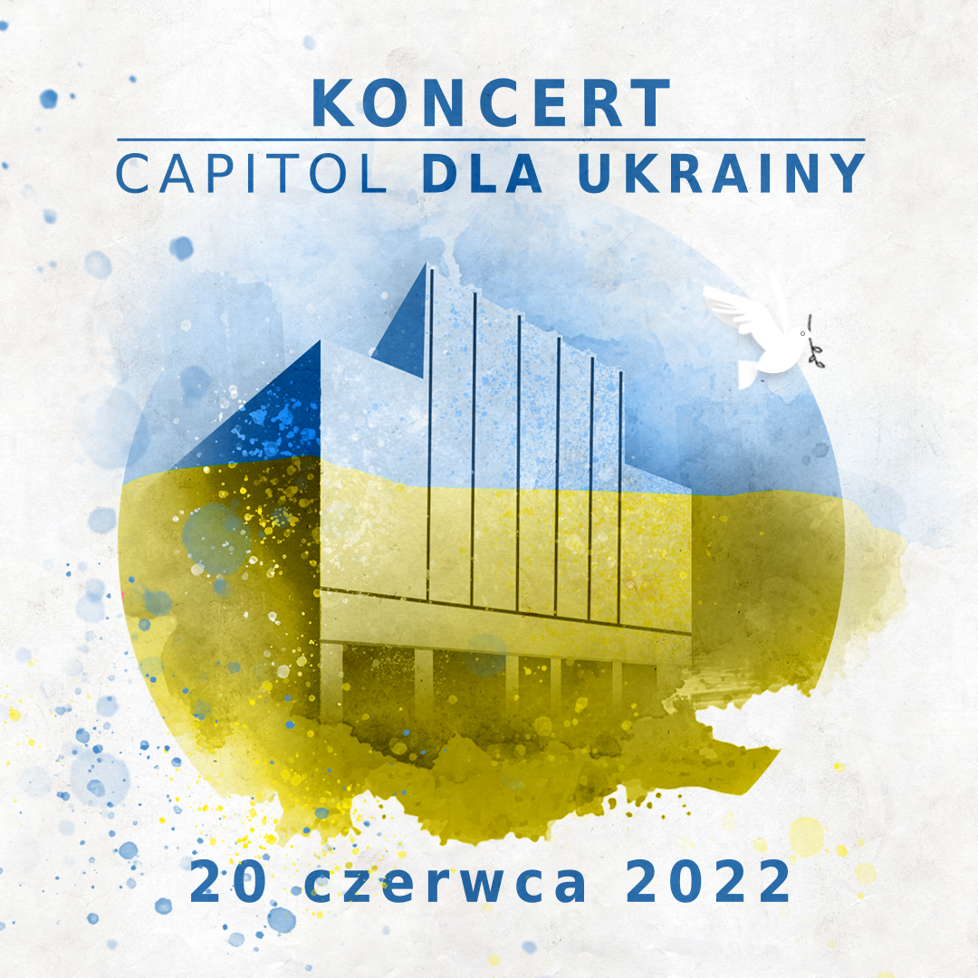 grafika ilustrująca fasadę Teatru Muzycznego Capitol z tytułem KONCERT -CAPITOL DLA UKRAINY